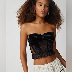 NEW Urban Outfitters Out From Under Down To Me Velvet Bow Bustier Top M Black